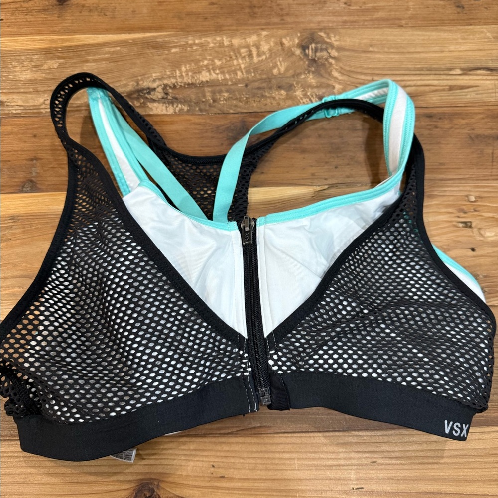 VSX Black and Aqua Zip Front Sports Bra